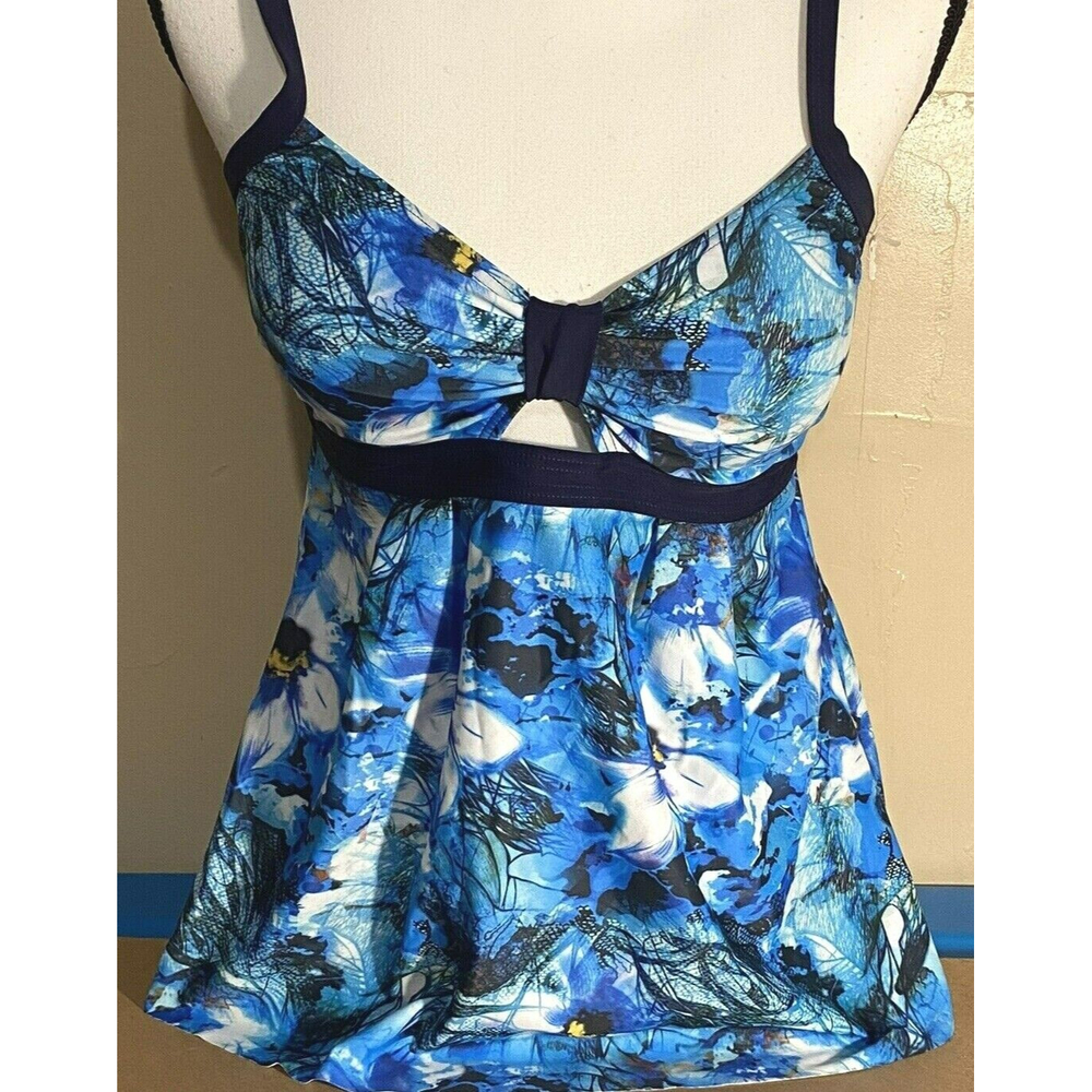 Unbranded Halter Tankini Blue Florals M Womens Padded Adjustable Straps Stretch